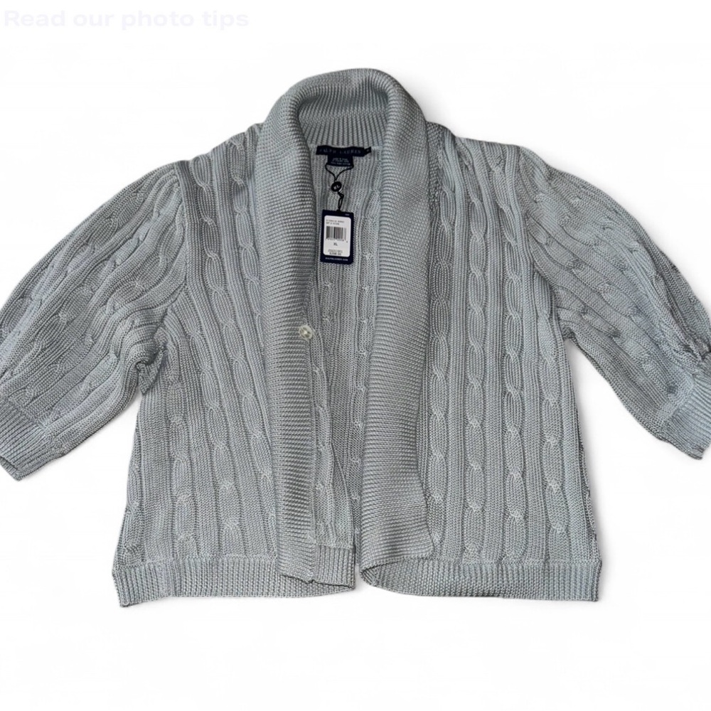 Ralph Lauren Light Gray Cable Knit Women’s size XL Cardigan Sweater NWT